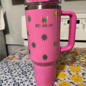 Stanley Pink Star Pattern Travel Mug with Handle